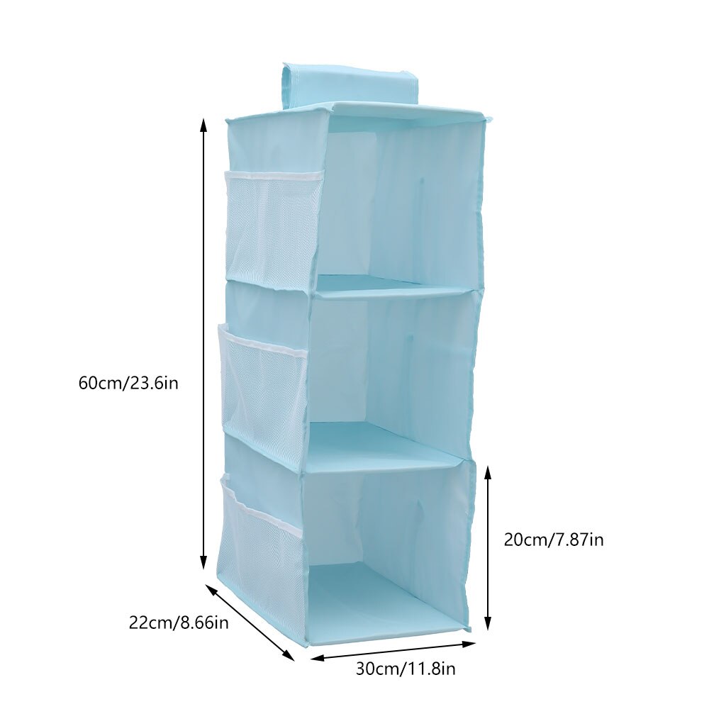 Multi Layer Wardrobe Closet Organizer Shelf Hanging Shelf Non-woven Fabric Foldable Bra Clothes Storage Rack Holder Organiser: Blue Three layers