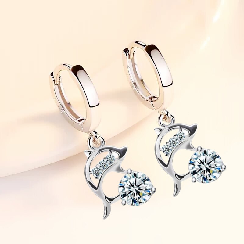 NEHZY S925 Stamp silver women&#39;s jewelry earrings blue crystal pink zircon dolphin long tassel retro earrings: 197