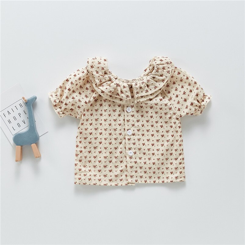 Schattige Zomer Baby Blouse Korte Mouw Kids Rose Printing Patroon Shirt Voor Meisjes Kleding Peuter Tops Kinderen Jassen 0-24M