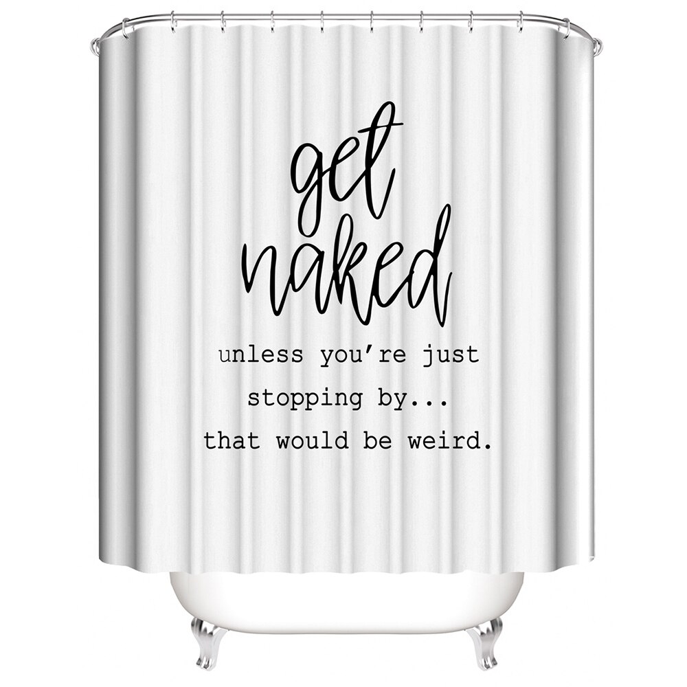 Quote Print White Shower Curtain Polyester Bathroom Set 4 Piece Toilet Cover Non-slip Mat For Bathroom DIY Decor: Only Shower Curtain / 120x180cm