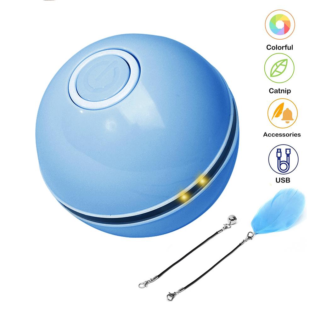 Balle rotative à LED pour chat, jouet intelligent et interactif, coloré, Rechargeable par USB, accessoire électronique pour chaton: Blue