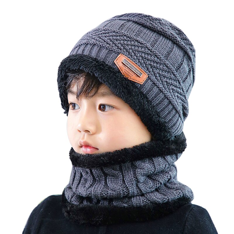 Børns bomuldshue tørklæde pil mønster strik hatte dreng afslappet varm hovedbeklædning plus fløjl fortykkende hagesmæk baby løs