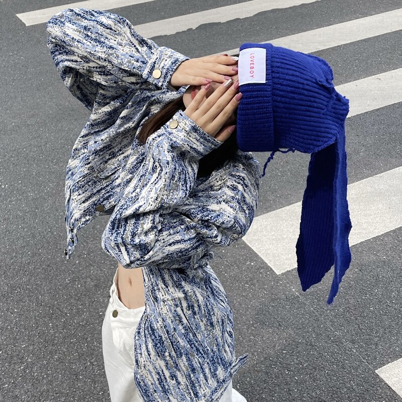 2022 Winter Lange Konijn Oor Hoed Skullies &amp; Mutsen Hoed Voor Vrouwen Party Props Mode Mutsen Warme Sjaal Caps Hip-Hop Streetwear