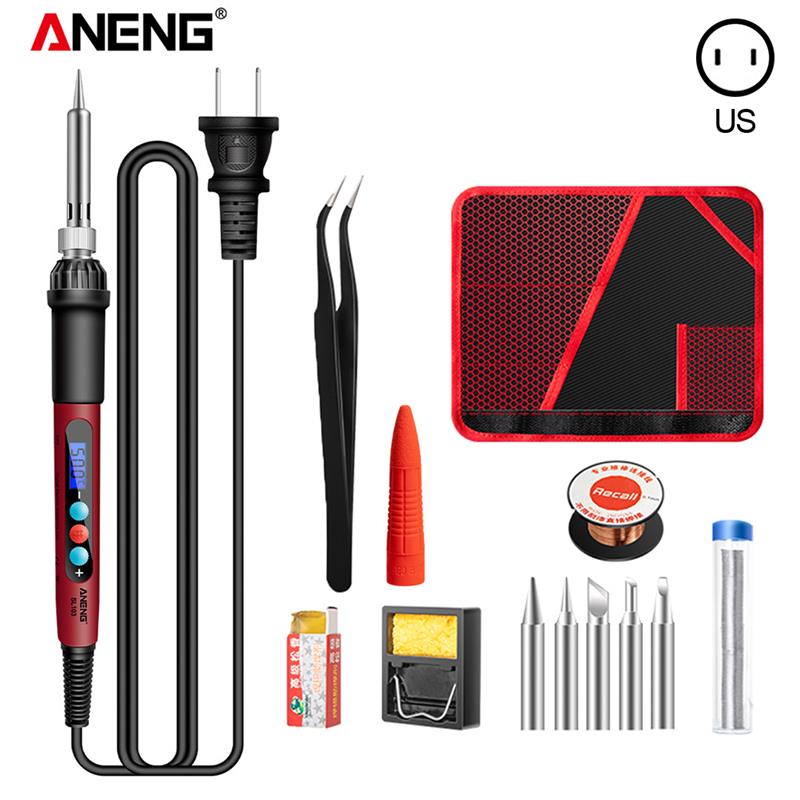 ANENG SL103 Electric Soldering Iron Set Adjustable Temperature Digital Display Welding Repair Tool 60W Portable Electrocautery: SL103 PRO US Plug