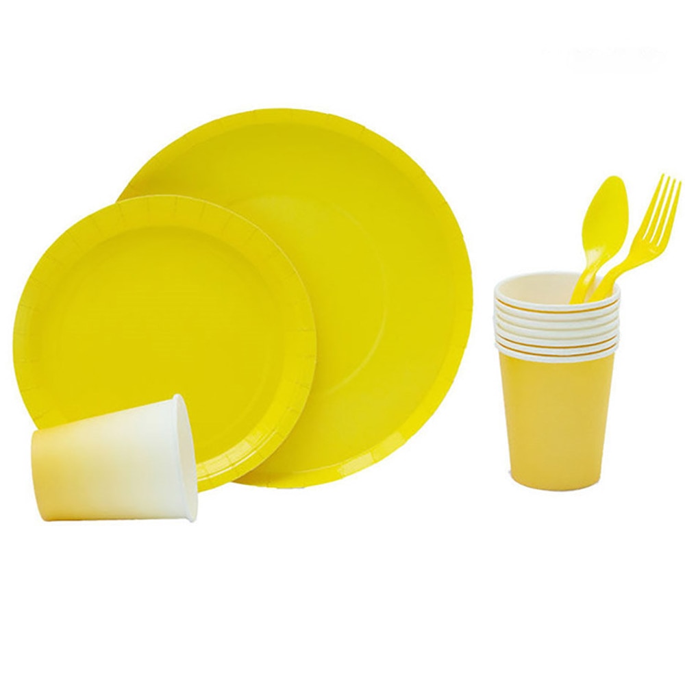 40pcs\set children's birthday party yellow party plate theme event wedding tableware disposable party tableware