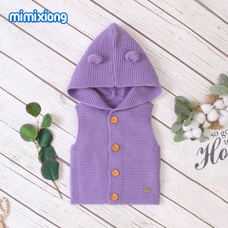 Chalecos de punto para bebés y chalecos de para niños suéteres chaleco con capucha ropa infantil: Purple / 12-18M