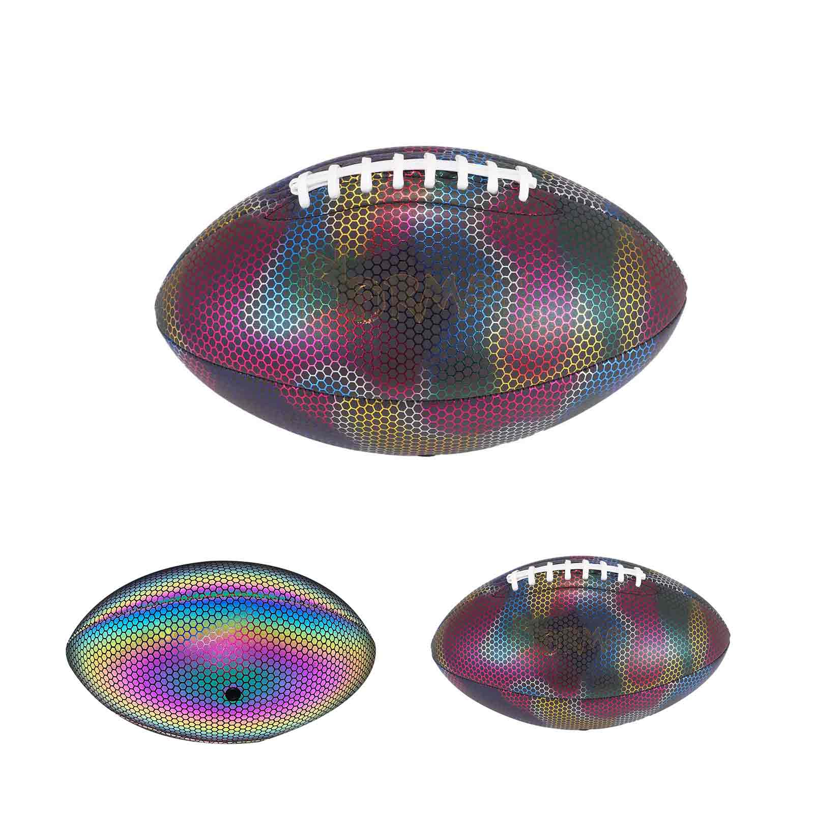 Holografische Reflecterende Glow Lederen Voetbal Officiële Maat 9 Licht Up Voetbal Bal Voor Kinderen Volwassen Traning & Outdoor Game