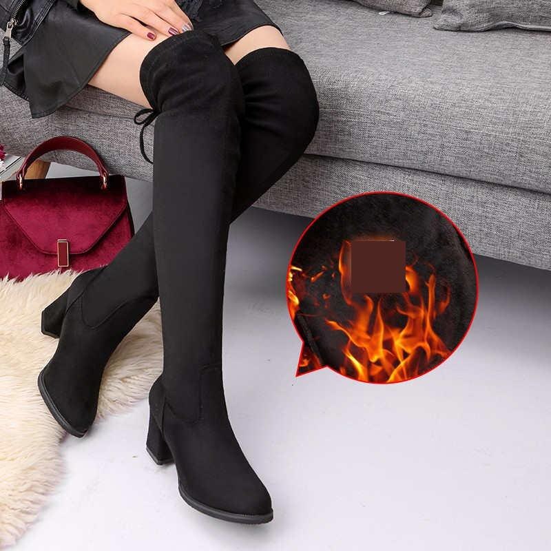 Women Casual Over The Knee Boots Shoes Winter Women Female Round Toe Platform High Heels Pumps Warm Snow Boots Mujer W391: Black winter / 36