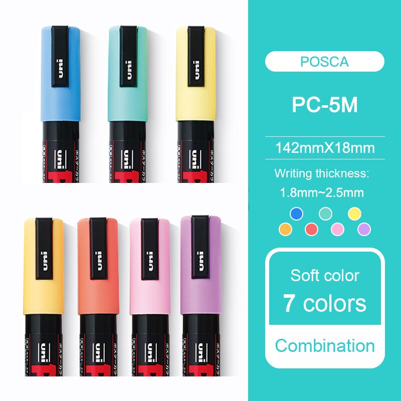 7 kpl soft series uni posca markkeri kynä pc -5m setti pop juliste mainonta kynä maali kynä sarjakuva maalaus pyöreä pää vesi taidetussi: Default Title