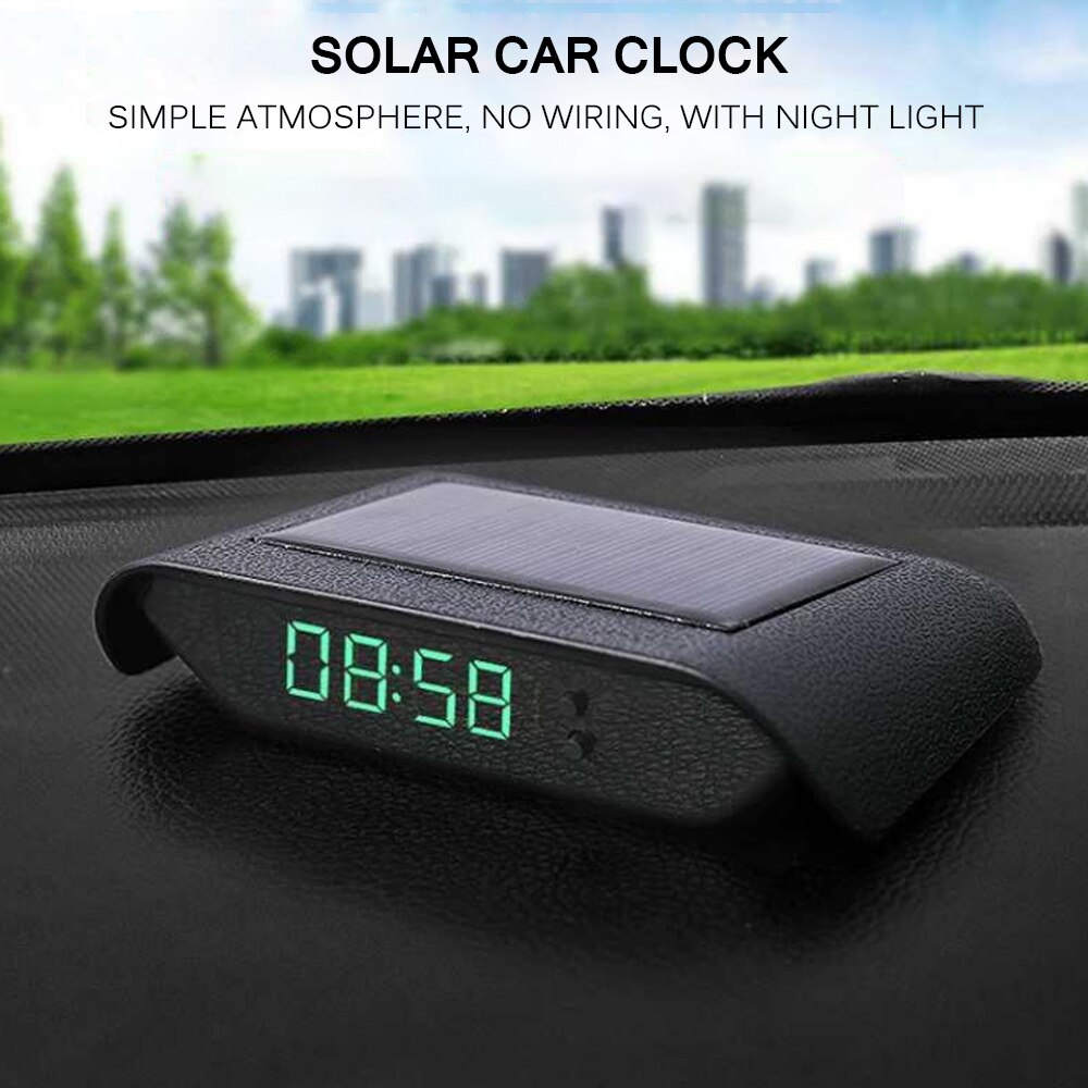 TIOODRE Automotive Digital Clock With Backlight Solar Luminous Display 24-Hour Solar Electronic Clock High Temperature Resistant