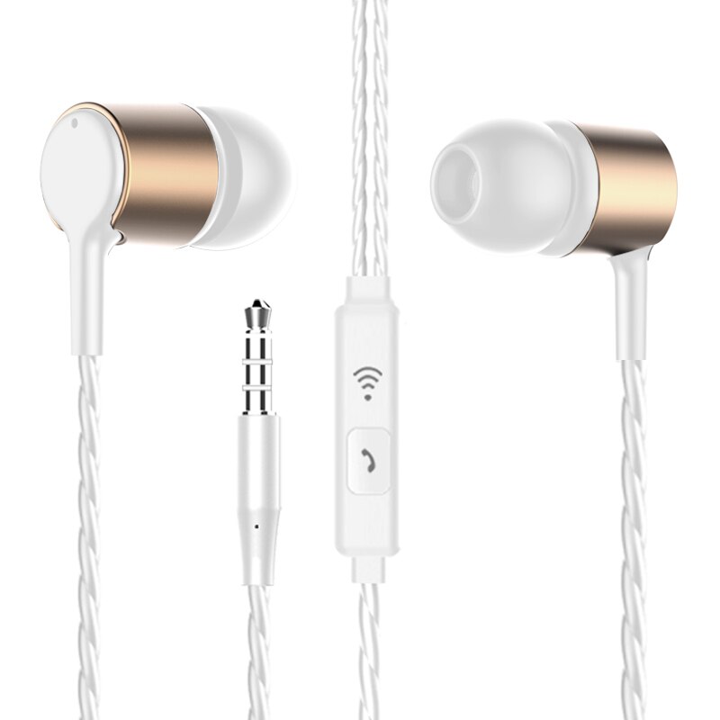 Sport Earphone Wired Super Bass 3.5mm Crack Earphone Earbud with Microphone Hands Free for Samsung: Gold