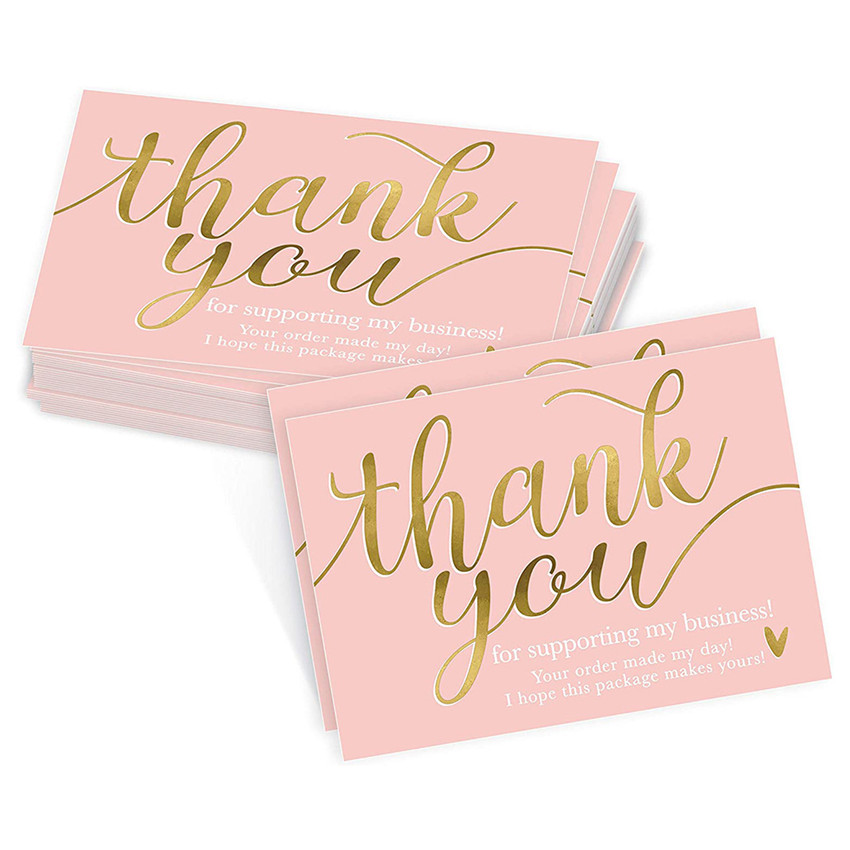 50pcs Pink Thank You for Supporting My Small Business Card Thanks Greeting Card Appreciation Cardstock for Sellers 5*9cm: A