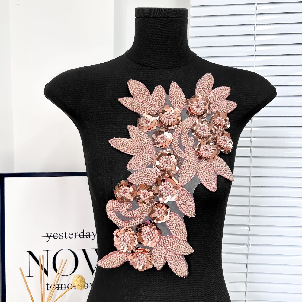 Parches bordados de flores de lentejuelas, parches elegantes y exquisitos para ropa, flores tridimensionales, apliques de ropa desmontables DIY: Plata antigua