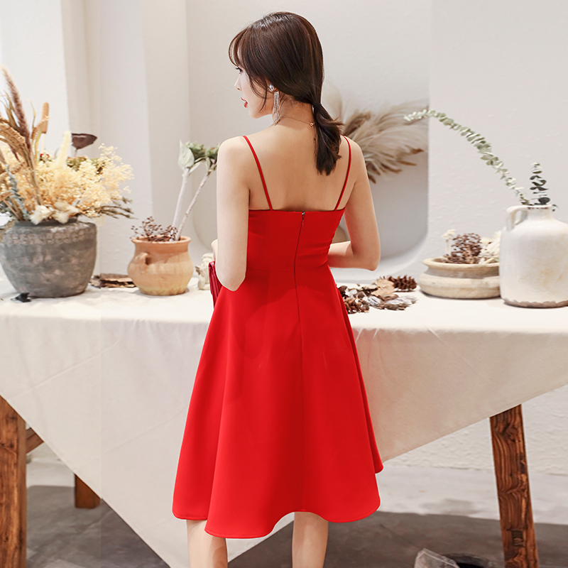 YGELILA otoño vestido rojo Línea A cuello cuadrado espalda descubierta sólido vestido espagueti Correa media pantorrilla vestido de de boda 65510