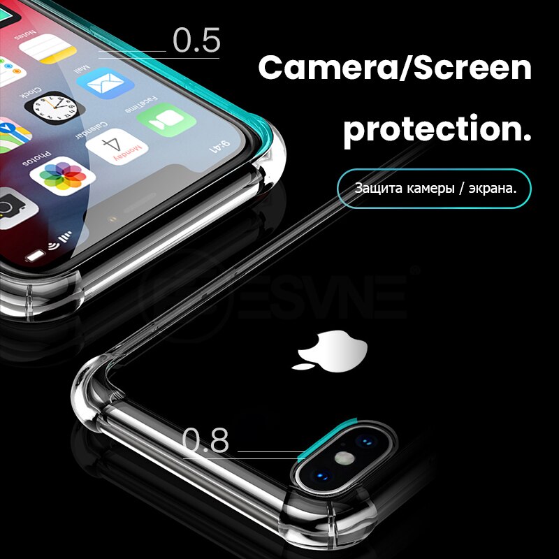 De lujo a prueba de golpes a prueba de silicona transparente funda para iPhone x XR XS 11 pro Max Coque iPhone 8 7 6S 6 Plus cubierta de protección