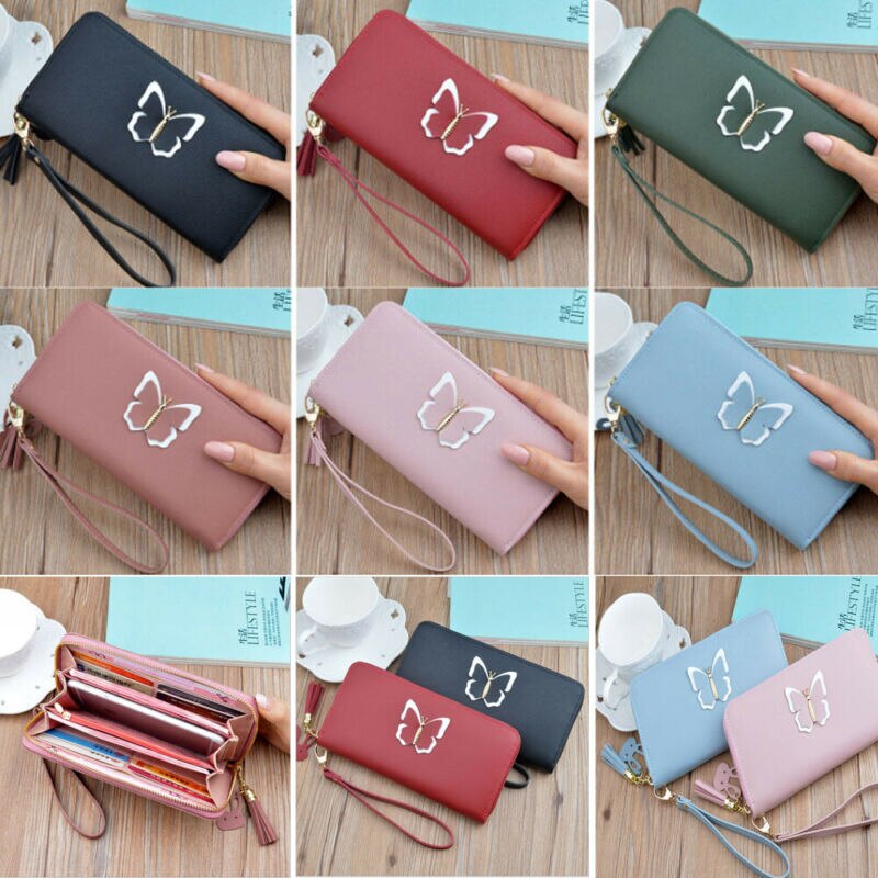 Frauen Dame Zipper Leder Brieftasche Lange Karte Halter Telefon Tasche Fall Geldbörse Handtasche