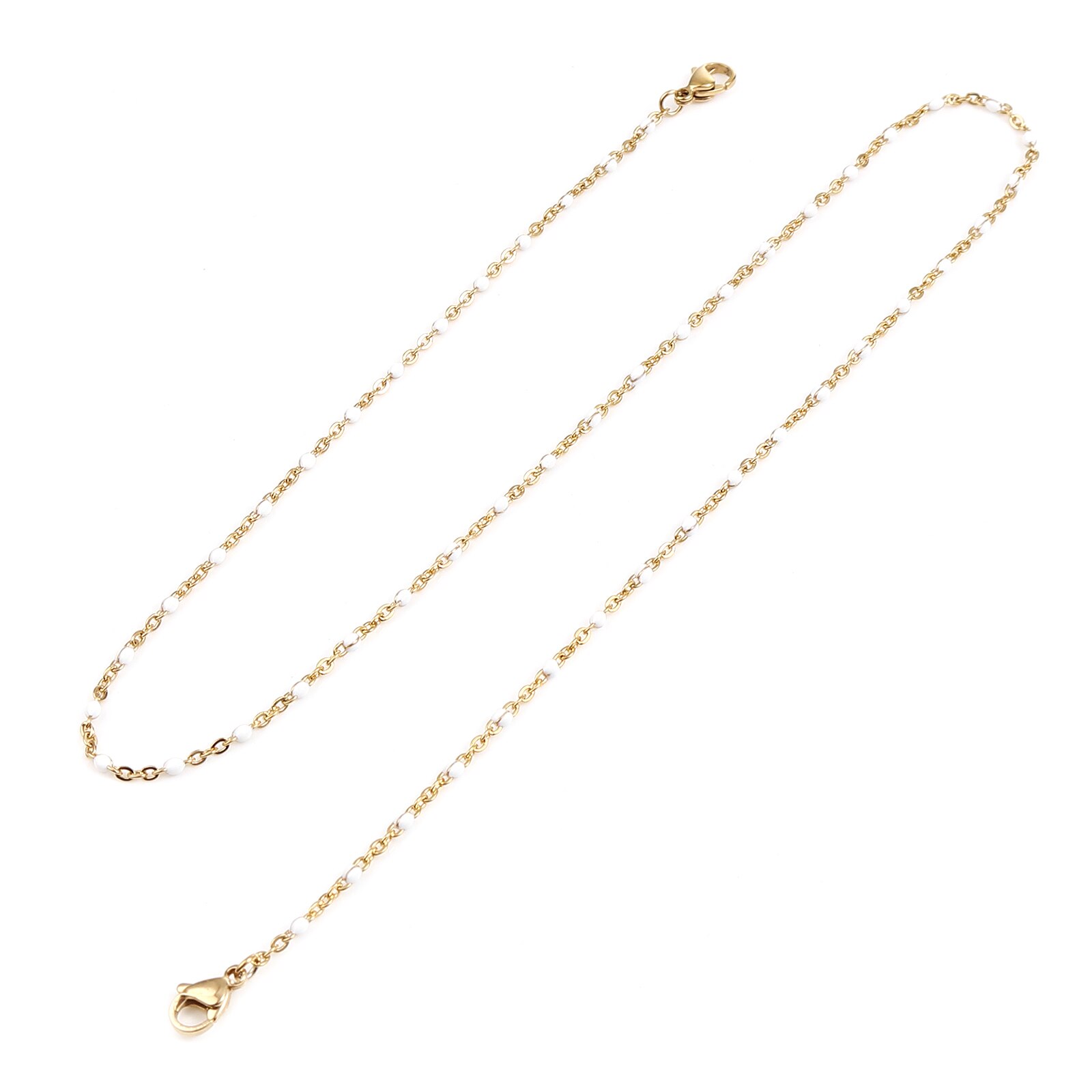 Stainless Steel Neck Strap Lariat Lanyard Enamel Beads Chains Necklace 51cm long For Face Mask And Glasses Decoration, 1 Piece: White / Gold Color