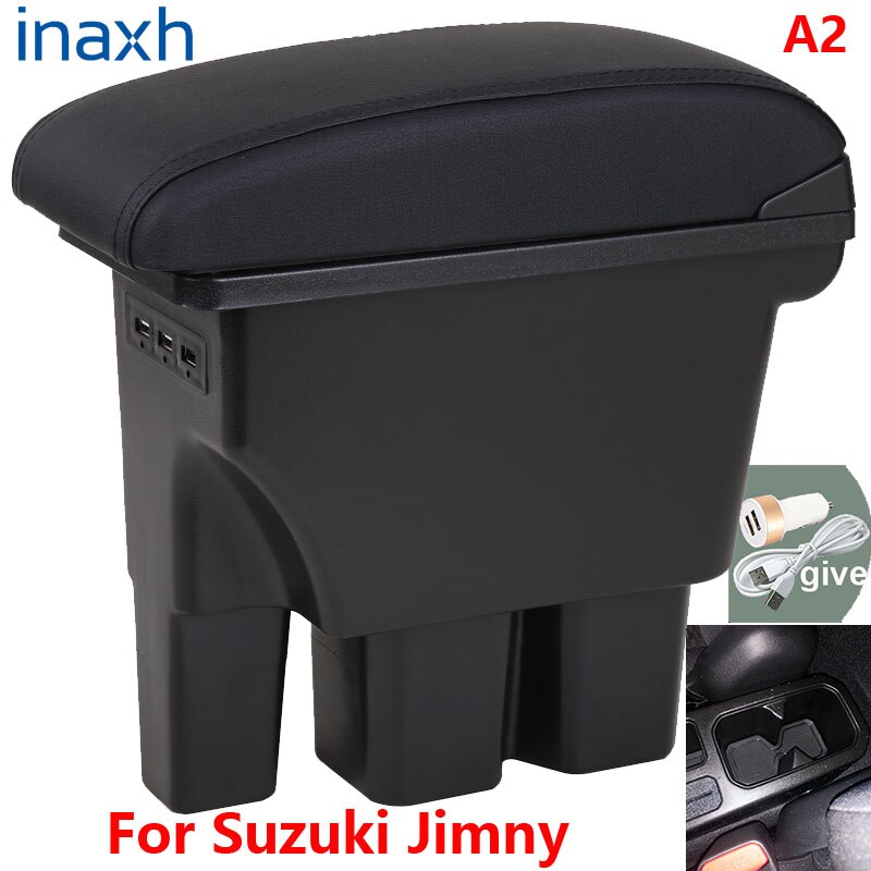 Für Suzuki Jimny Armlehne Jimny JB74 nachrüsten teile Auto Armlehne Kasten Lagerung Kasten Auto Innen zubehör 3USB: A2 Schwarz Leder