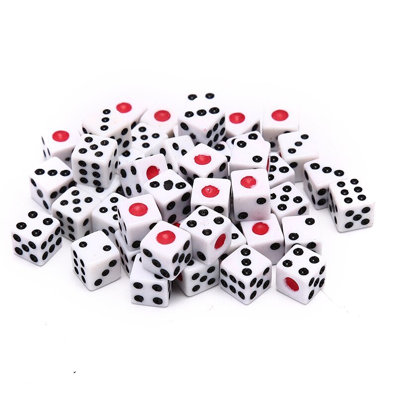 50 PC Dices 8mm Plastic White Gaming Dice Standard Six Sided Decider Birthday Parties Board Game: WHITE