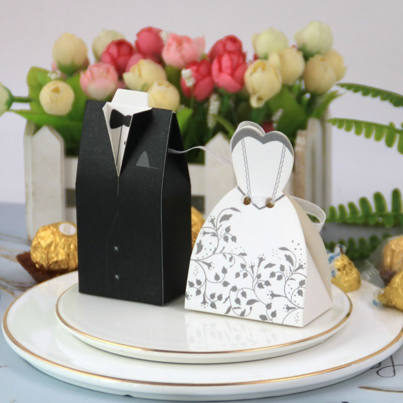 100Pcs Bruid En Bruidegom Bruiloft Gunst En Zak Snoep Box Diy Met Lint Bruiloft Decoratie Souvenirs Feestartikelen tassen