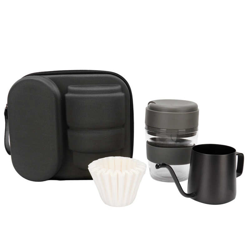 Hand Brewed Coffee Pot Set Travel Manual Coffe Maker with Cup for Brewing Coffee Manual Coffe Equipment: Gray