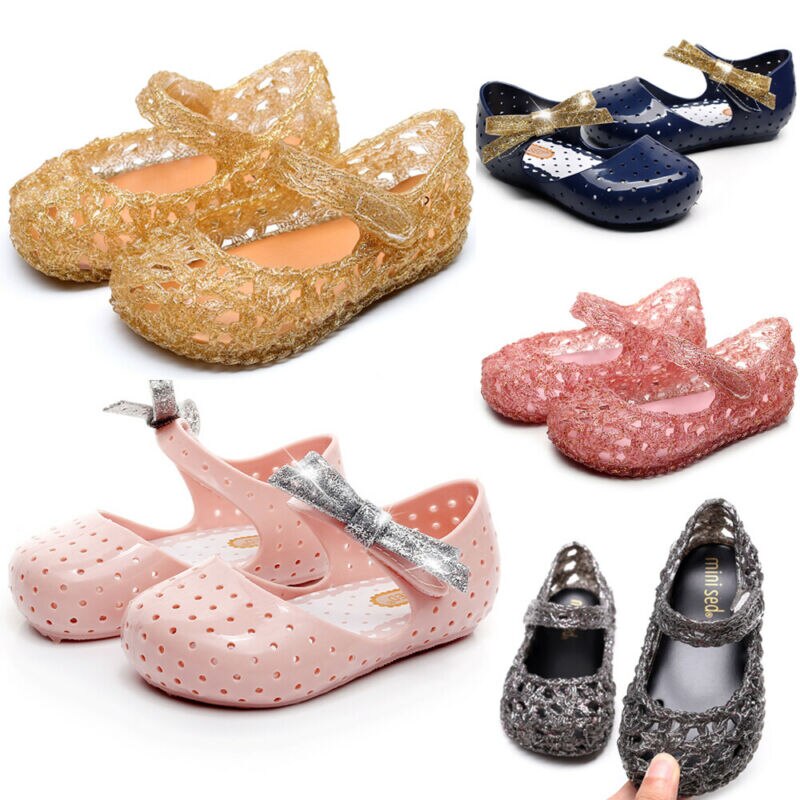 Glitter sløjfe muldyr træsko pigesko baby børn børnesko hulsko skridsikre såler strandsko