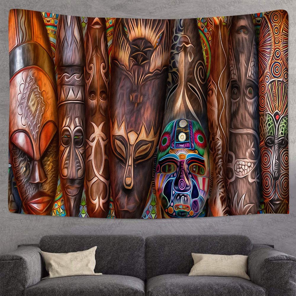 Carved Island Triba Psychedelic Art Wall Hanging Tapestries for Living Room Bedroom Decor