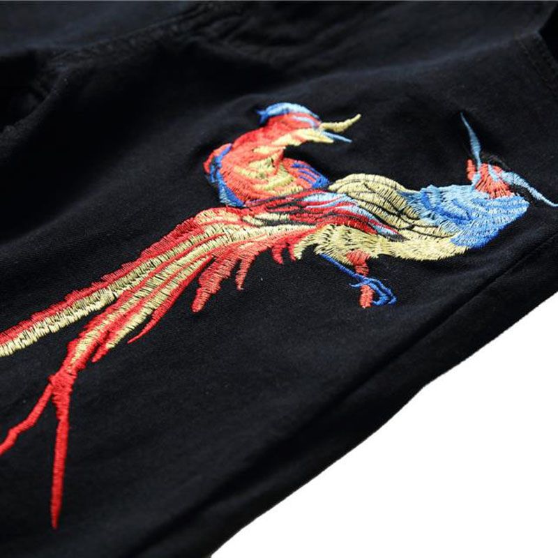 Mannen Gescheurde Jeans Borduren Broek Jean Homme Voor Mannen Slanke Denim Broek Mannelijke Zwarte Blauw Straight Casual jeans