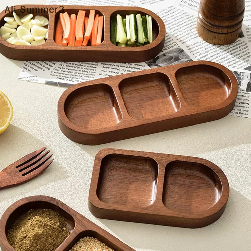 Massivholz-Tablett mit 2/3/4 Fächern für Gewürze, Frühstück, Sushi, Brot, Nachtisch, Alsoßen, Küchen- und Esszimmer-Gewürztablett