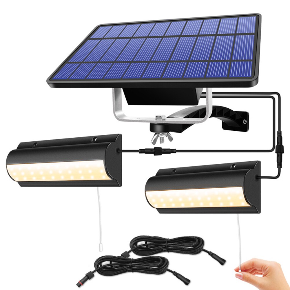 Lampe solaire suspendue avec interrupteur et interrupteur, éclairage pour l'intérieur et l'extérieur, lumière unique en deux parties, allumage/extinction automatique, idéal pour une chambre, un balcon ou une terrasse, modèle de LED: Double Lamp Warm