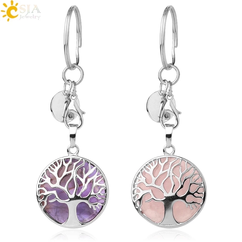 Csja Luxe Natuurlijke Kristal Steen Originele Sleutelhanger Levensboom Sleutelhanger Geluk Sleutelhanger Auto Decor Kerst Vrouwen Mannen G498
