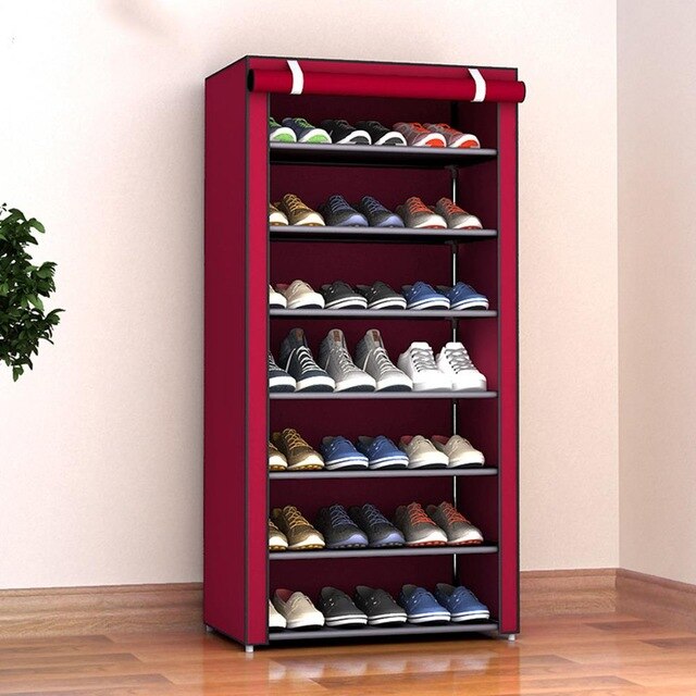 Shoe Rack Shoe Cabinet Multi-Layer Non-Woven Fabric Slipper Housekeeping Shoes Hanger Home Organization Space Save Shoe Shelf: eight layers red