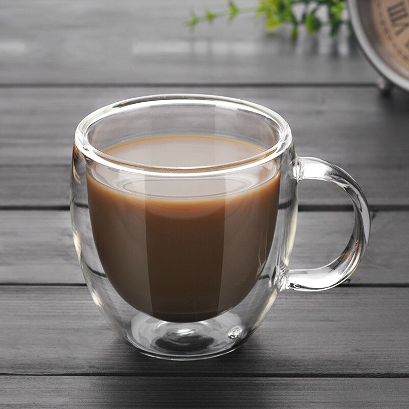 Dubbelväggiga kaffeglas värmebeständig kopp hand hushållskontor resor värmeskyddsmuggar