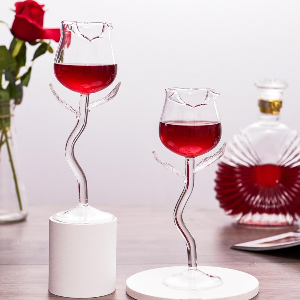 1pc Rose Wine Glass Cup Transparent Rose Flower Shape Wine Glass Creatives Rose Flower Goblet Glass for Home Party Supplies
