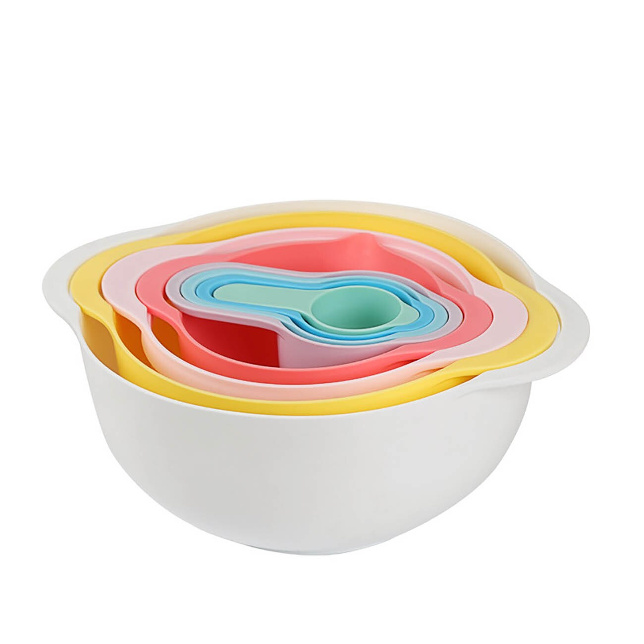 8PCS Mixing Rainbow Bowls Set Kitchen Bowl Set Salad Bowl Plastic Baking Measuring Cup Measuring Spoon Set Kitchen Gadgets: Pink