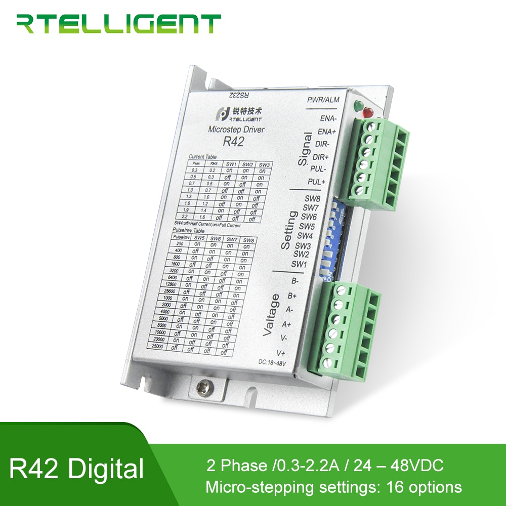 Motor paso a paso Rtelligent, 2 fases, Nema 17, 24-48V CC, suministro R42, con Motor paso a paso Nema17 22/34/71N.cm