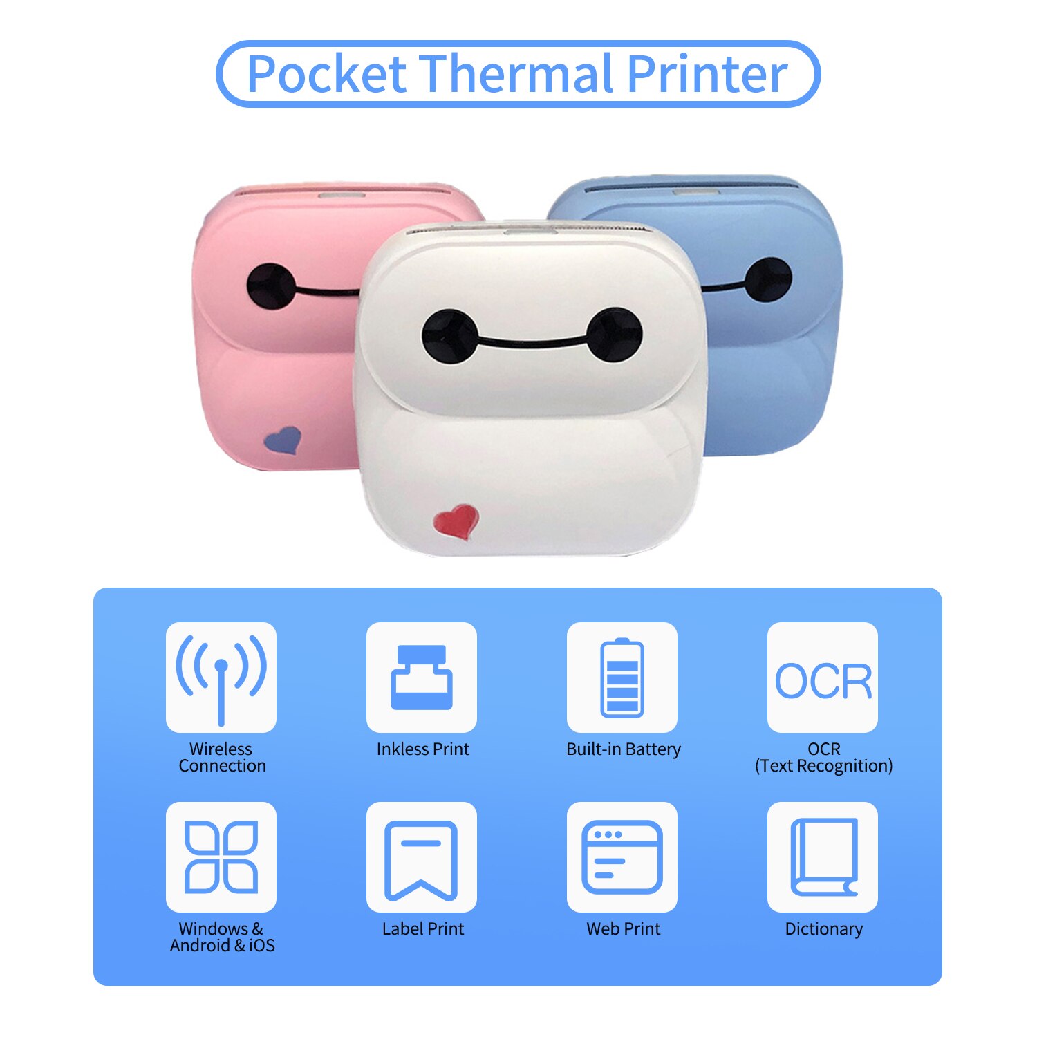 Portable Pocket Mini Thermal Photo Label Printer Bluetooth Wireless Printers 203DPI Impresoras Fotos For Mobile Phone Home use