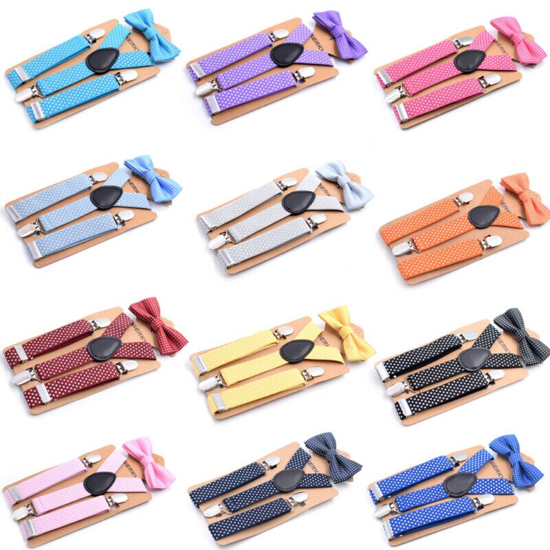 Kids Baby Boy Meisjes Jarretel en Vlinderdas Sets Kinderen Formele Party Bow Tie + Jarretel Polka Dot 2 Stuks combo Set Lot