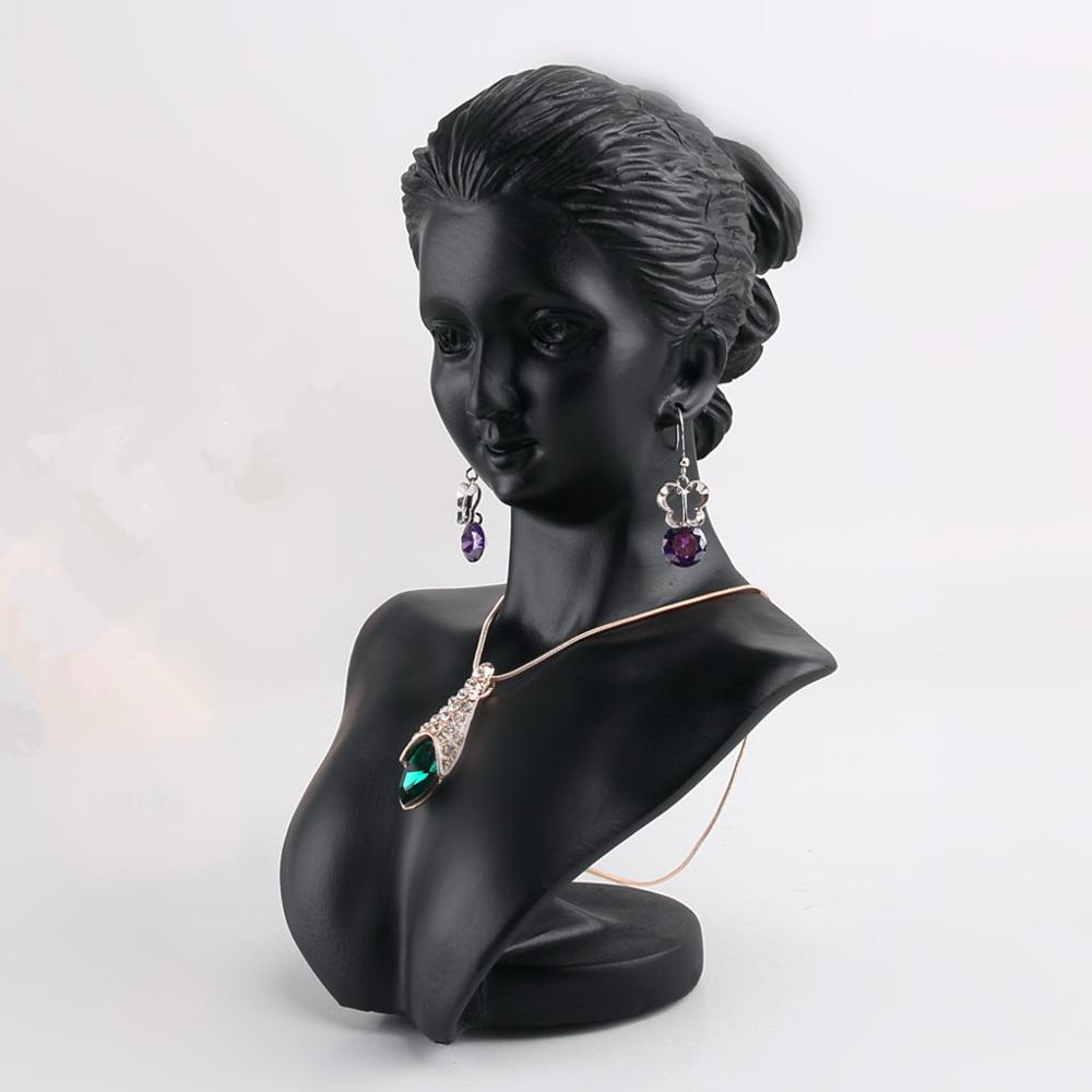 Black Resin Material Female Mannequin for Necklace Pendant Bust Jewelry Display Holder Jewelry Store Display