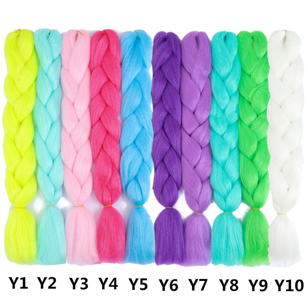 Feilimei-extensions capillaires synthétiques brillantes, mèches longues, tresses Jumbo lumineuses rose bleu violet blanc Ombre