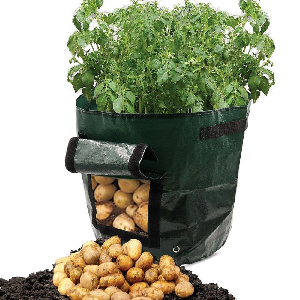 Potato Grow Bags with Flap 10 Gallon, 4 Pack Planter Pot with Handles and Harvest Window for Potato Tomato and Vegetables