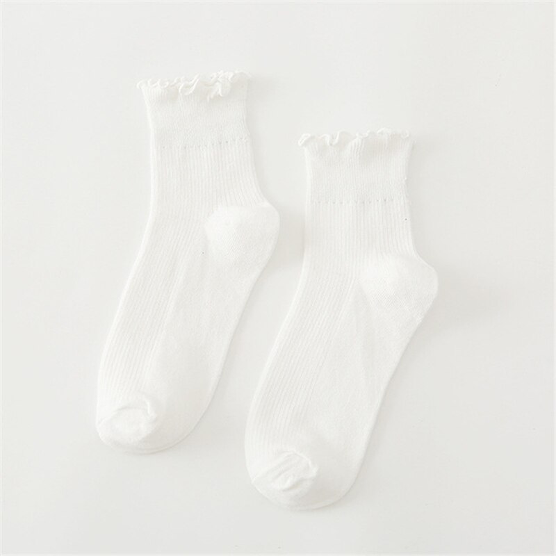 RMSWEETYIL Women Ruffle Frilly Socks Cute Lace Lettuce Kawaii Casual Solid Color Ladies Cotton Knit Ankle Low Cut Dress Sock: Socks 06