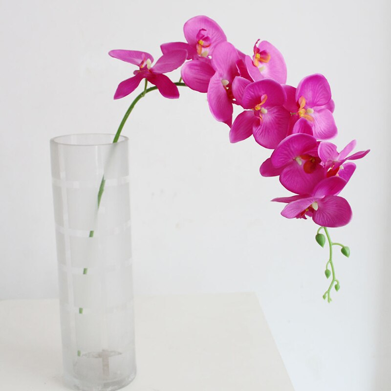 Konstgjord plast fjäril orkidé siden blomma hem bröllop dekoration prydnad enda 9- blomma phalaenopsis konstgjord blomma: Lila