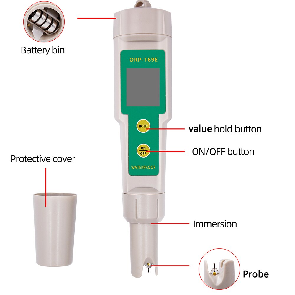 ORP169E ORP Meter Oxidation Reduction Potential Tester Redox Monitor With Replaceable Probe Pool Water Purity Analyser