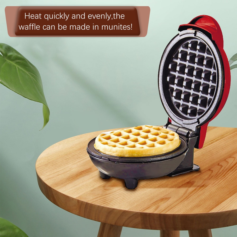 Mini våffelmaskin frukostmaskin non-stick våffelbryggare pannkakor kex pizzor maskin till frukost