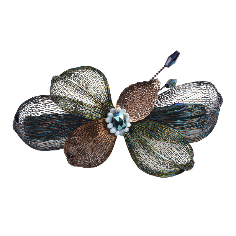 Original Handmade Copper Wire Flower Shape Hair Clips for Women Girls Chinese Style Braided Hair Clips Hair Accessories: Yellow