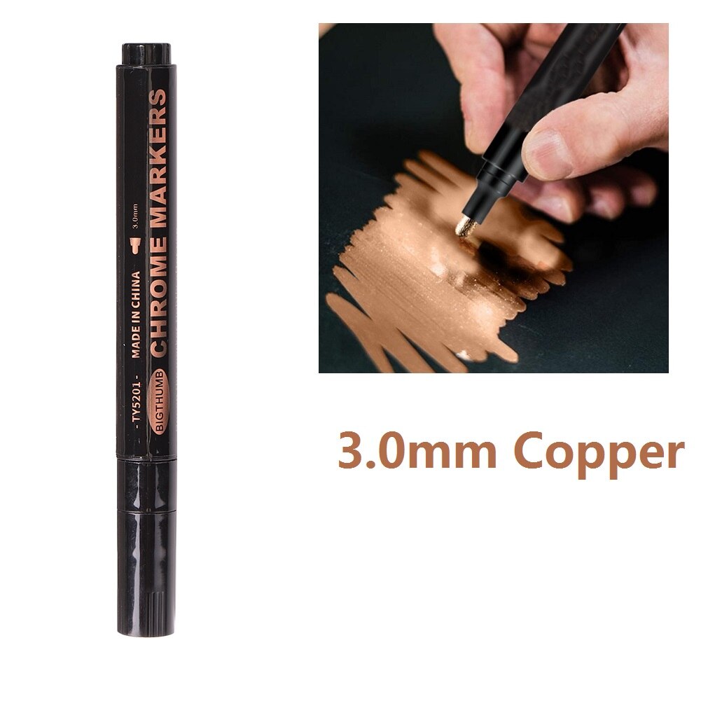 Reflective Paint Pen Silver Gold Copper Permanent Marker Pen Waterproof Ink Crude Nib Mirror Metal Effect Paint Craftwork Pens: 3.0mm Copper