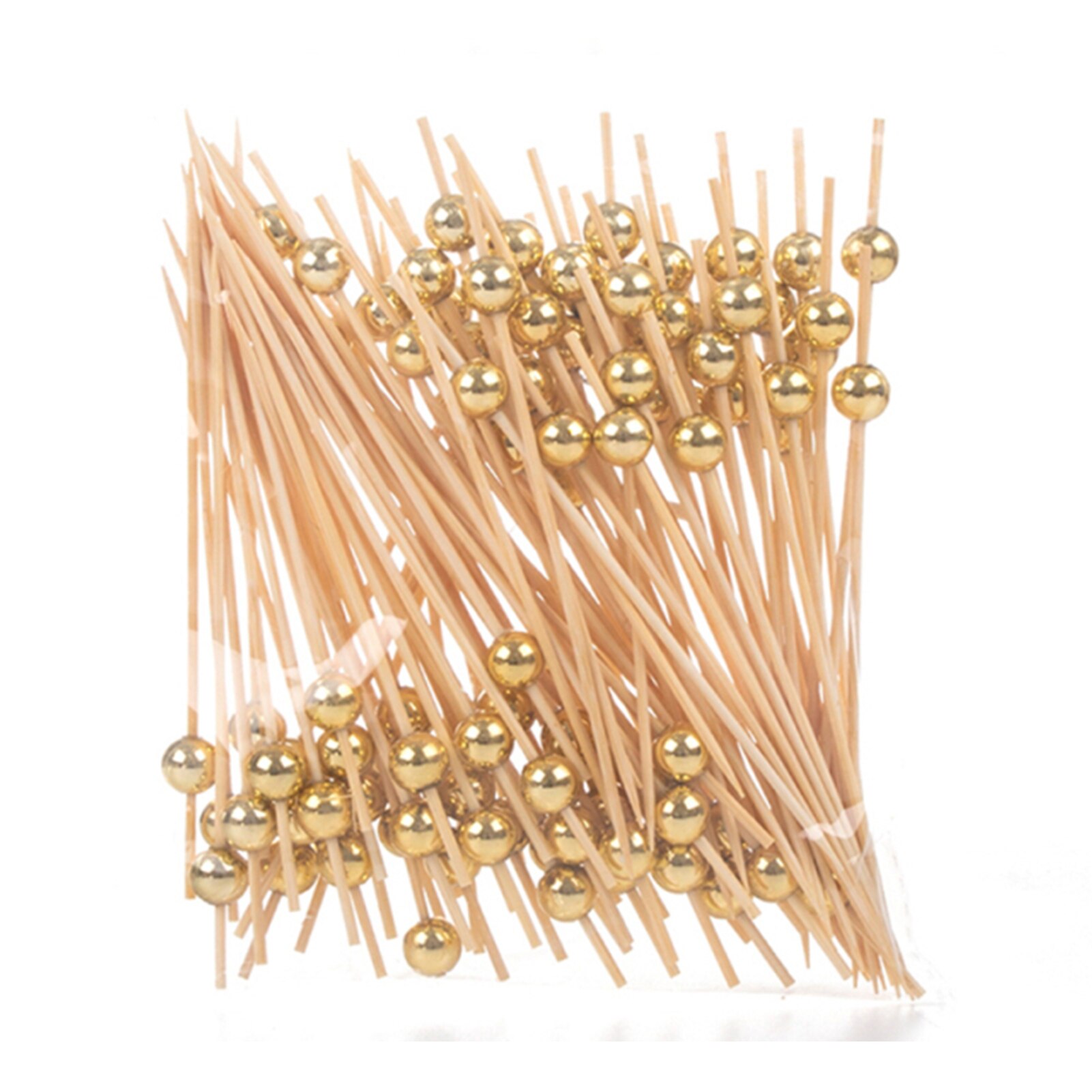 100pcs Salad Home Desserts Wedding Party Bamboo Toothpicks Practical Cake Decor Cocktail Picks With Pearl Disposable Restaurant