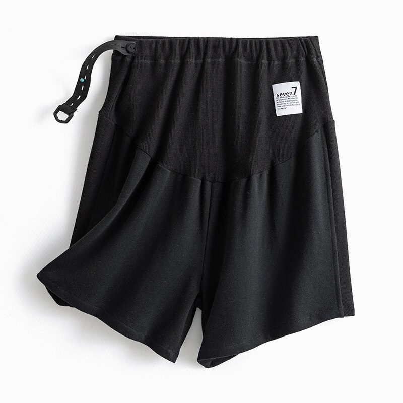 Pantalones cortos de maternidad para mujer embarazada, pantalón de chándal informal de cintura alta, con soporte para el Abdomen, de secado rápido: Black / XL
