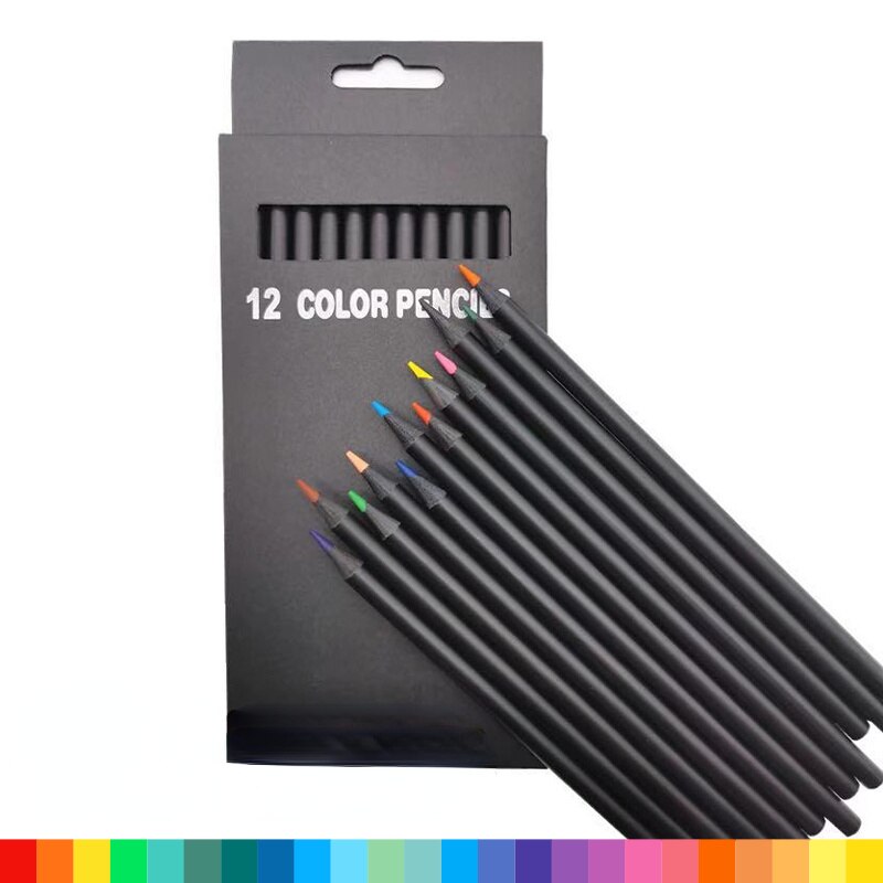 12 Color Pencil 3.0 Wood Lead Black Pen Body Simple Painting Coloring Pens Sketch Pencil School Stationery Supply